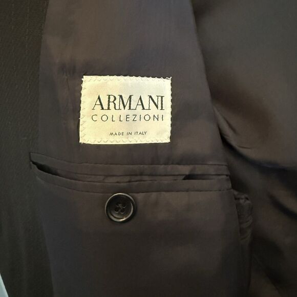 Armani Collezioni 44R  Black Pinstripe‎ Designer Suit Jacket Pants 90's Vintage - Picture 5 of 15